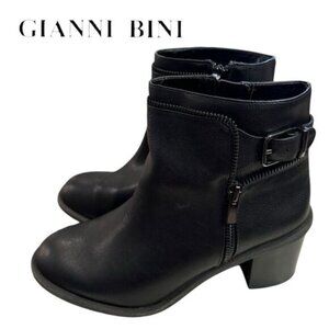 Gianni Bini Women's Black Zipper Buckle Heeled Ankle Boots Booties 8